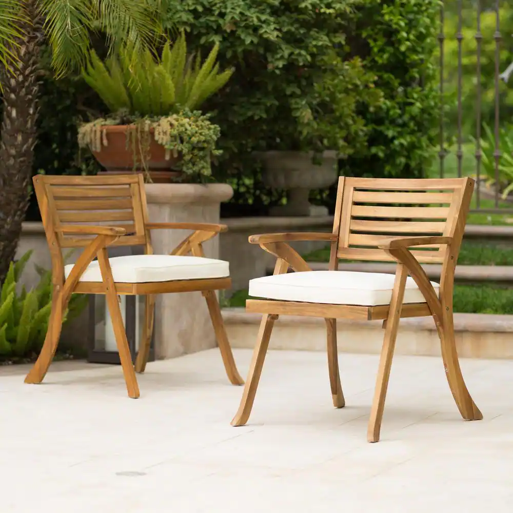 Noble House Hermosa Teak Removable Cushions Wood Outdoor Dining Chair (2-Pack)