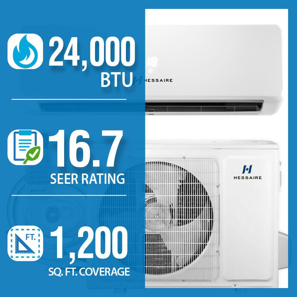 Hessaire DIY 24000 BTU 2-Ton Ductless Mini Split Air Conditioner and Heat Pump with Variable Speed Inverter and Remote 208230V H24HP2A