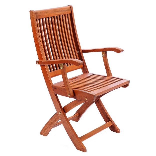 Achla Designs Eucalyptus Arm Chair Indoor outdoor Natural Oil Finish Foldable Sustainably Harvested Wood