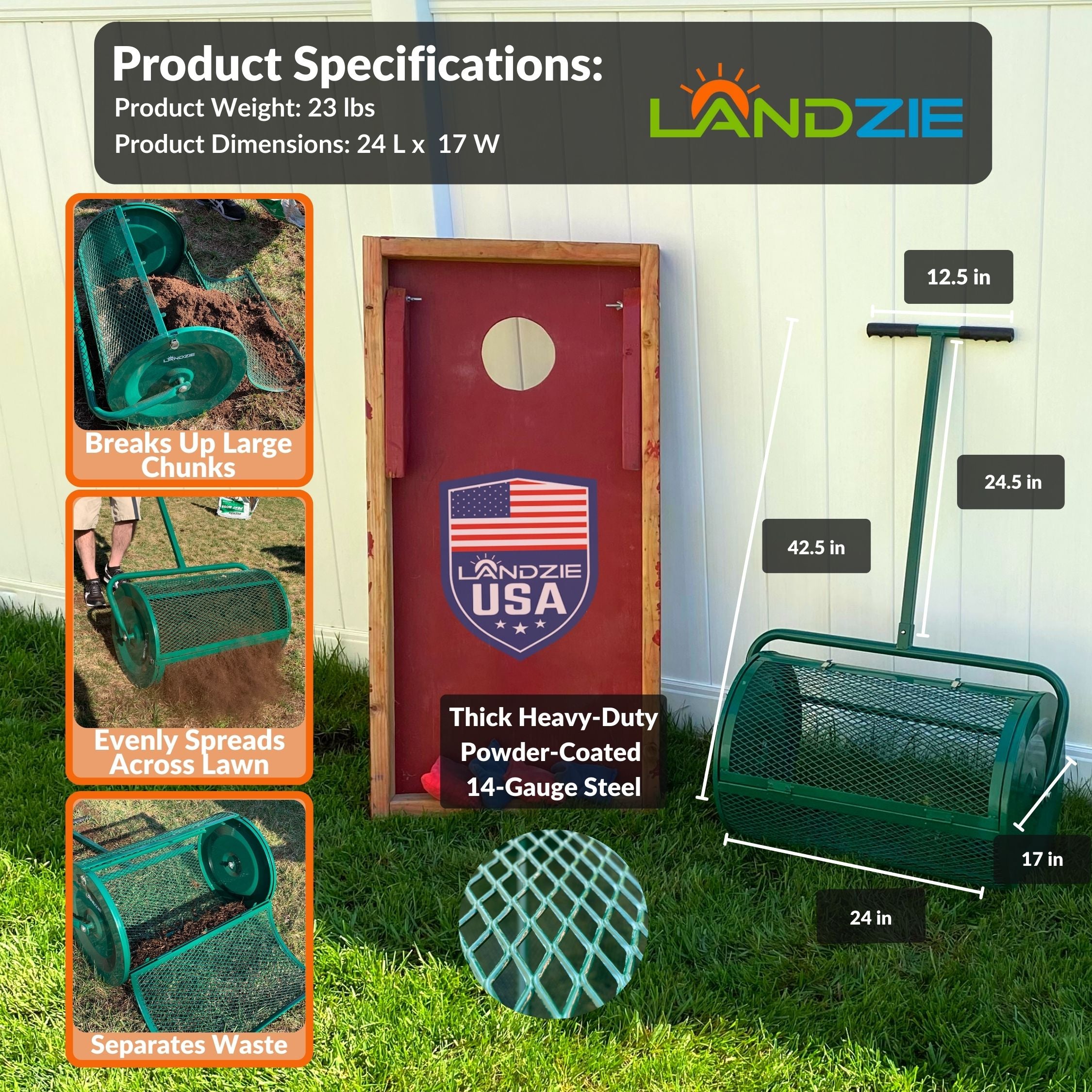 Landzie Lawn & Garden Spreader with Upgraded Side Clasps - 24