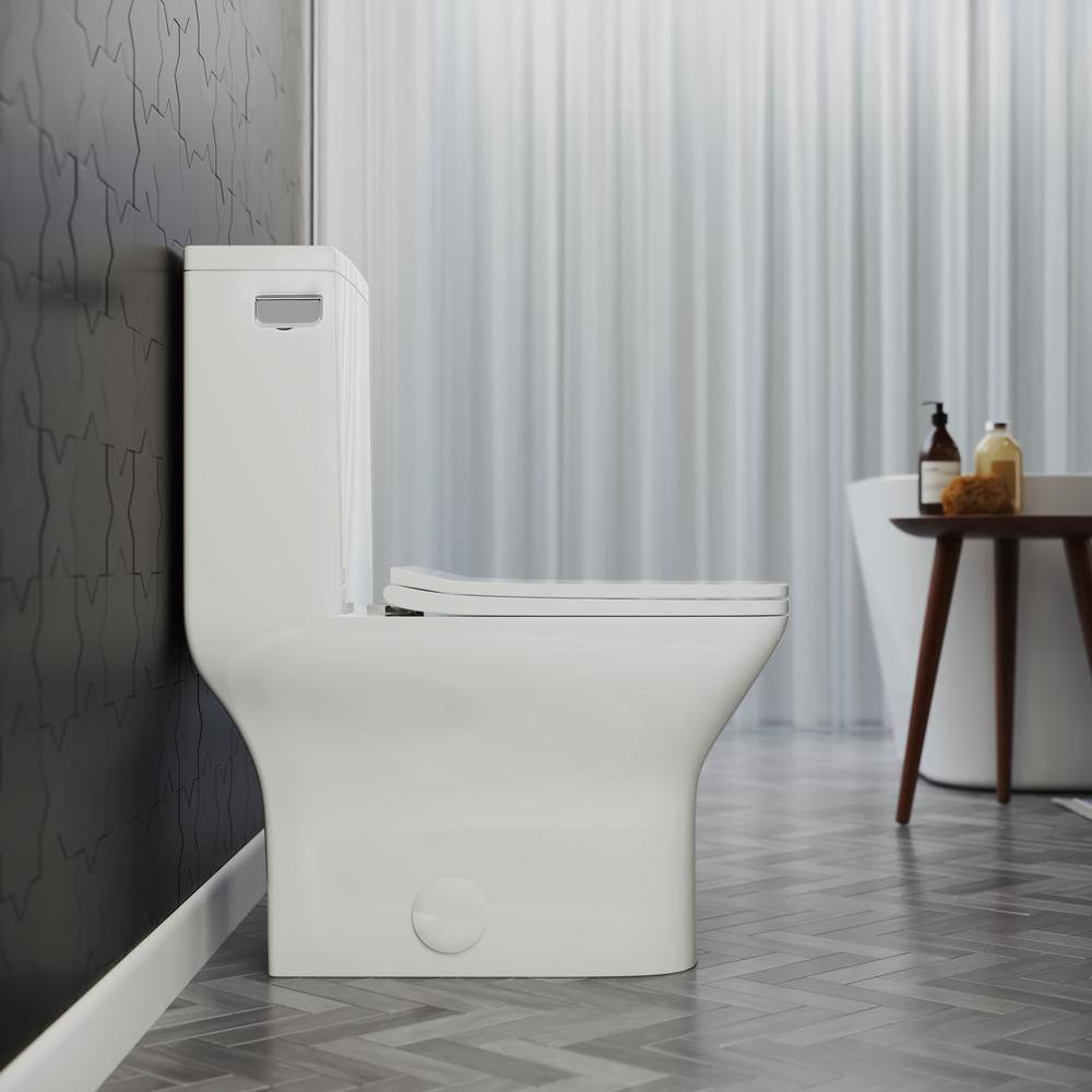 Swiss Madison Carre 1-piece 1.28 GPF Single Flush Square Toilet in Glossy White Seat Included SM-1T258