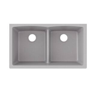 Elkay Quartz Classic Greystone Quartz 33 in. Equal Double Bowl Undermount Kitchen Sink with Aqua Divide ELGDULB3322GS0