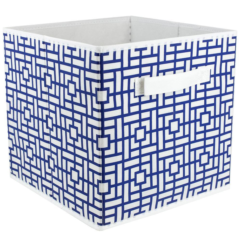 Home Basics 10.5 in. H x 10.5 in. W x 10.5 in. D Blue Fabric Cube Storage Bin HDC51551