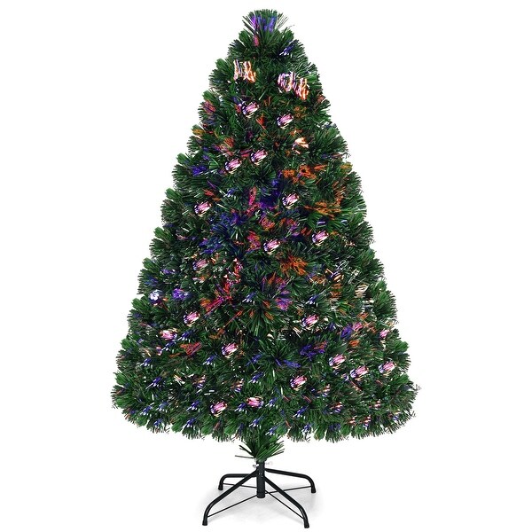 4Foot PreLit Fiber Optic PVC Christmas Tree with Sturdy Plastic Stand for Festive Decor