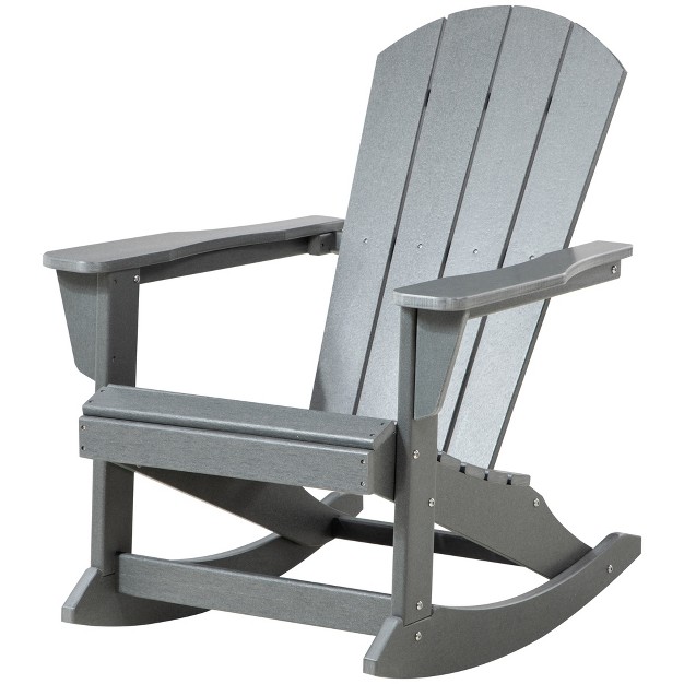 Outsunny Outdoor Rocking Chair Hdpe Adirondack Porch Rocker Chair For Garden Patio Light Gray