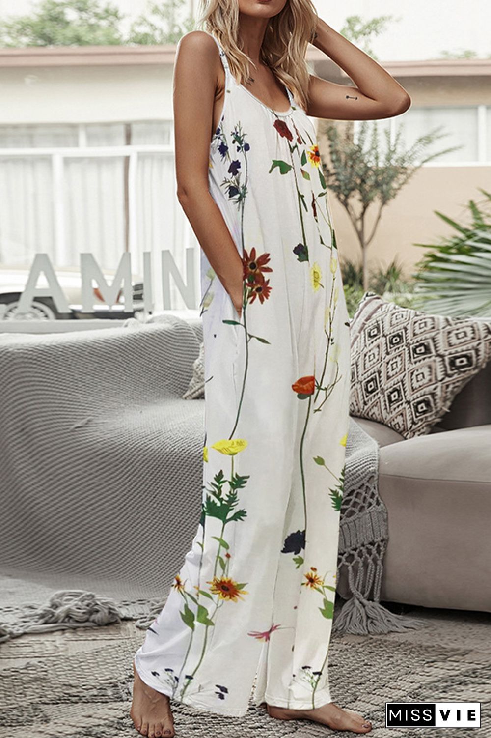 Print Long Pants Loose Jumpsuit Wholesale