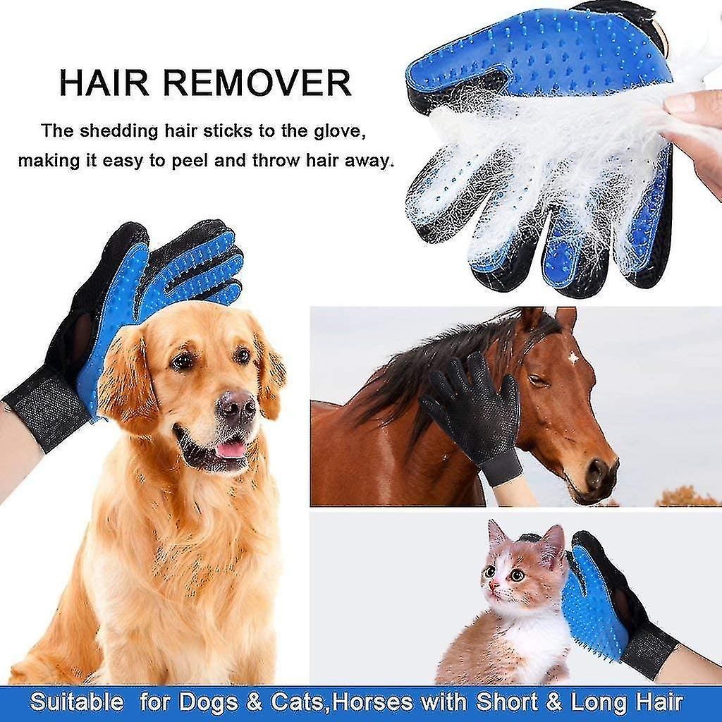 Glove Dog Hair Massage Brush， For Long Short Hair Bath Hair Remover Rubber Grooming Glove For Gentle Brushing And Grooming Your Dog