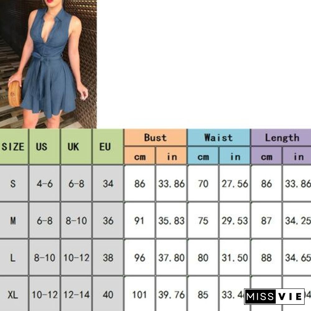 Women Summer Bodycon Denim sleeveless Short Dress Party Evening Mini Dress