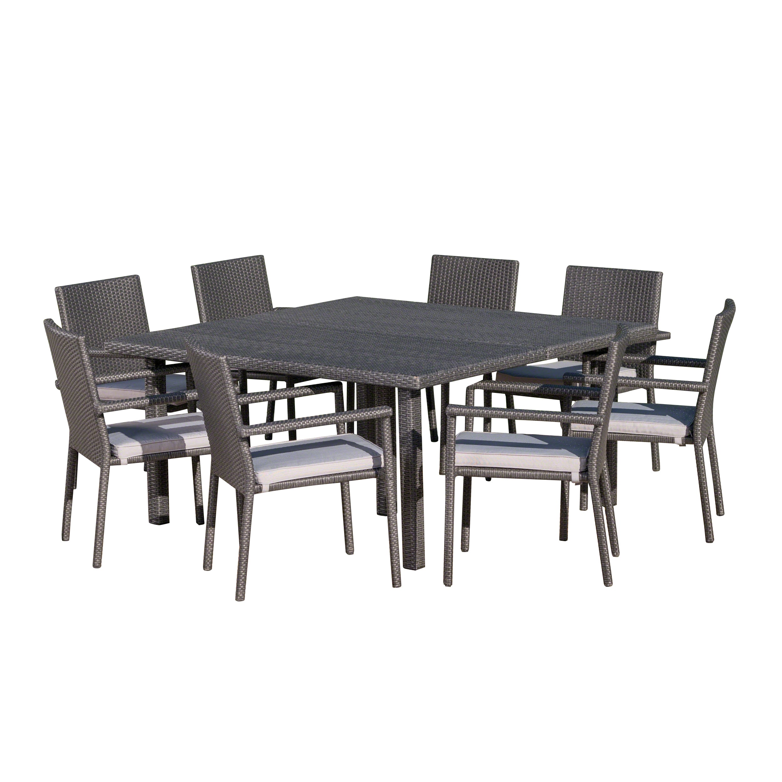 Aden Outdoor 9 Piece Wicker Dining Set with Water Resistant Cushions