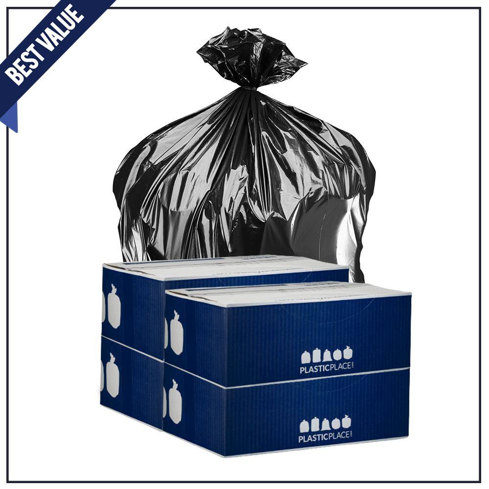 Plasticplace 50 in. W x 60 in. H 64 Gal. 1.2 mil Black Toter Compatible Trash Bags 100-Case (4-Pack) W65LDBTL12RL4PK