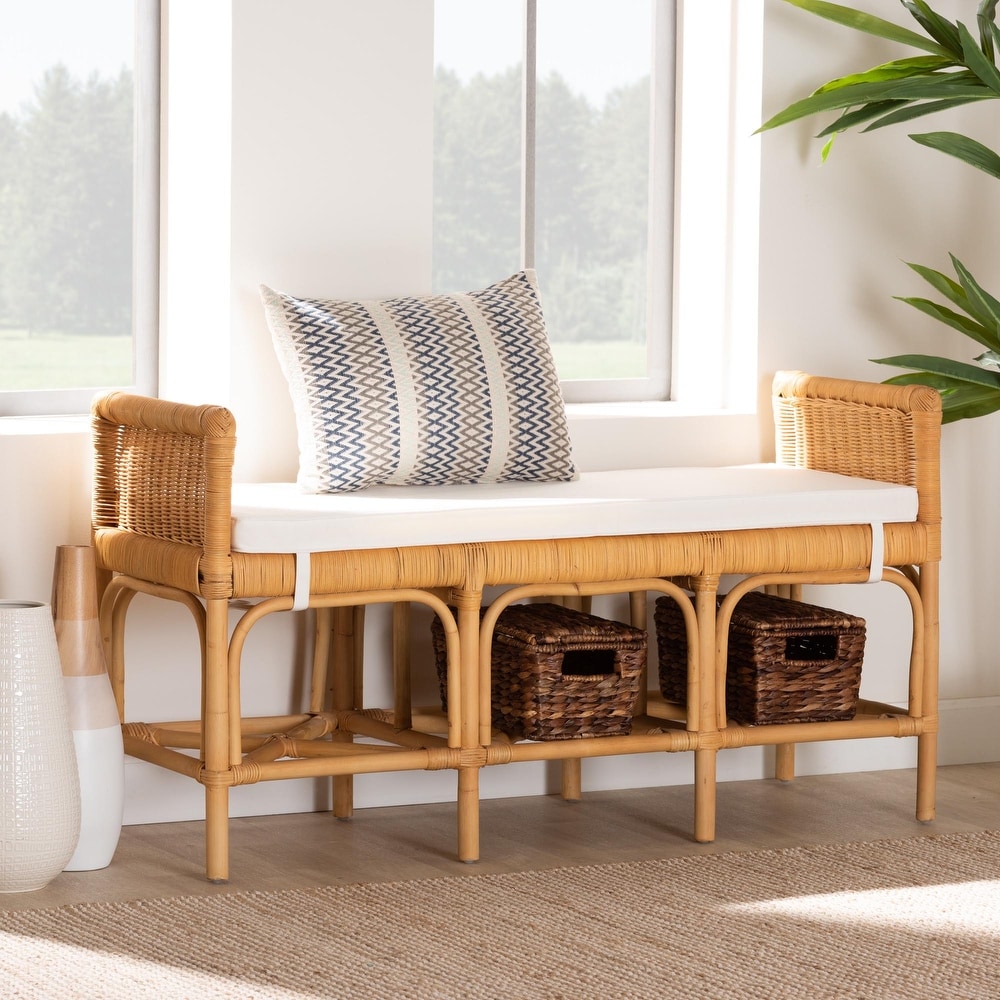 Nairi Modern Bohemian Natural Brown Rattan Bench