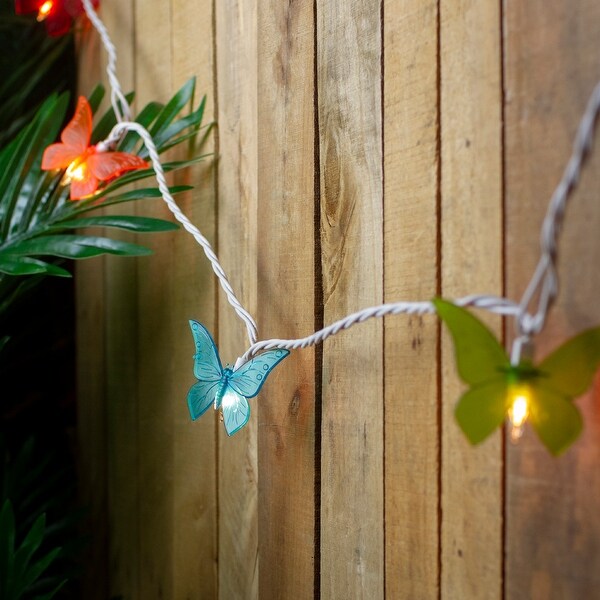 10ct Colored Summer Butterfly Patio String Light Set 9ft White Wire