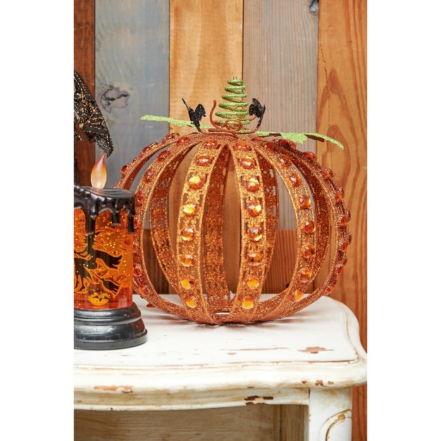 Gallerie Ii Jeweled Glitter Pumpkin Halloween Figure