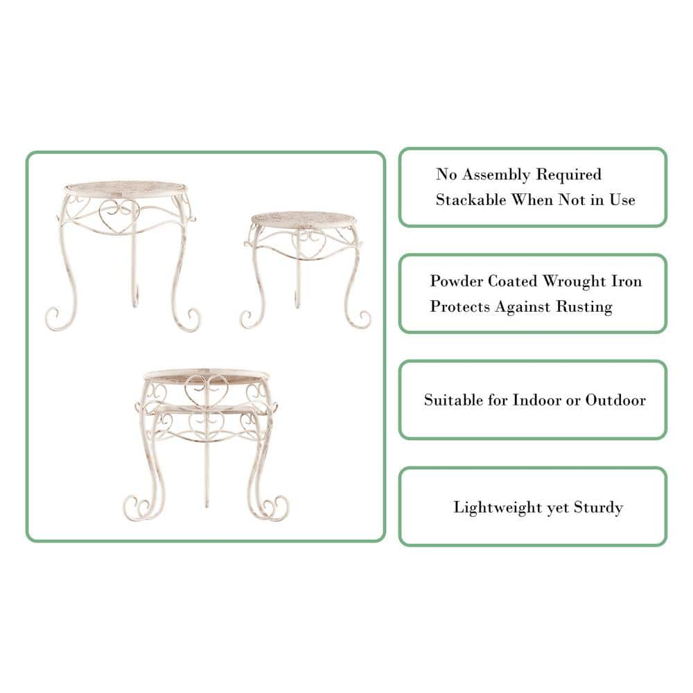 Pure Garden Antique White Metal Decorative Round Nesting Plant Stands (Set of 2) HW1500195