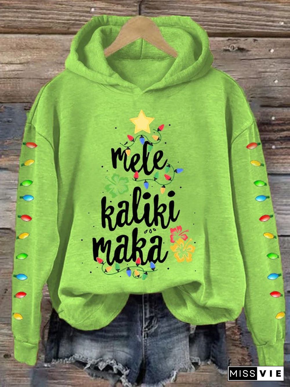 Women's Mele Kalikimaka Hawaii Christmas Print Hoodie