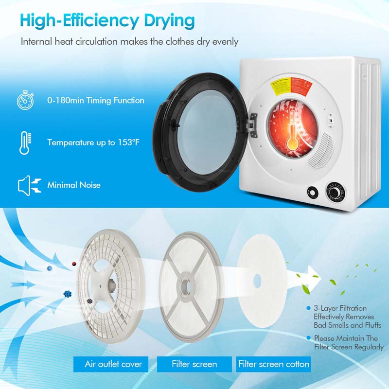 13.2 lbs Front Load Tumble Dryer for Apartments Dorms RVs, 1350W Portable Clothes Dryer with 5 Drying Modes