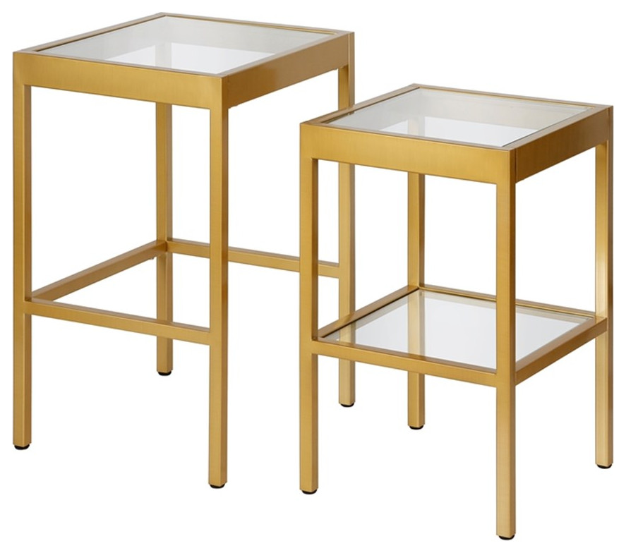 Henn ampHart 16 quotBrass Metal/Glass Side Table   Contemporary   Coffee Table Sets   by Homesquare  Houzz