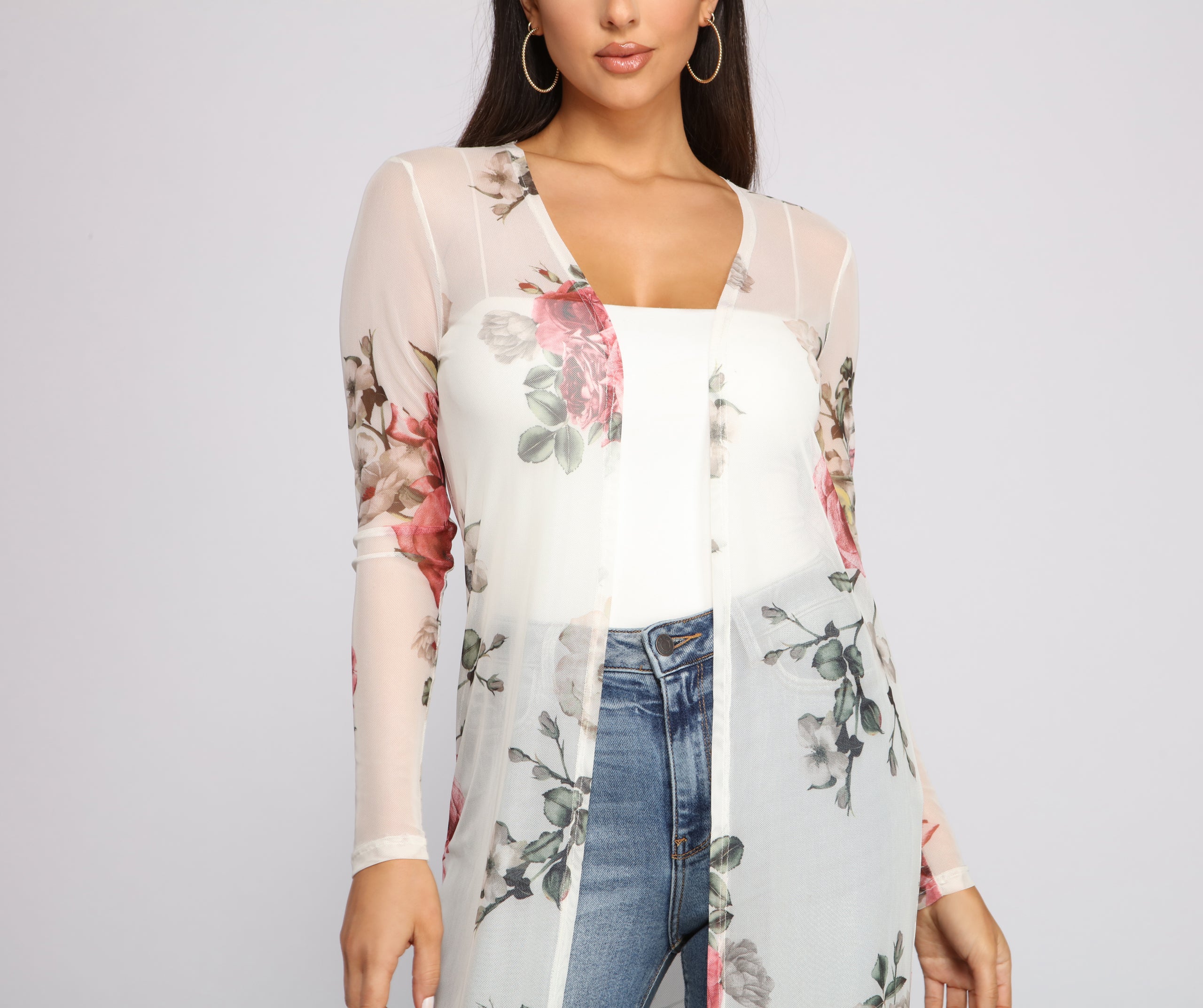 Flowy In Floral Mesh Duster