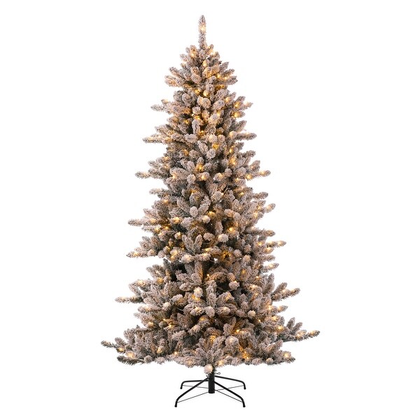 Glitzhome 6FT/7.5FT/9FT/11FT Snow Flocked Prelit Artificial Fir Christmas Trees