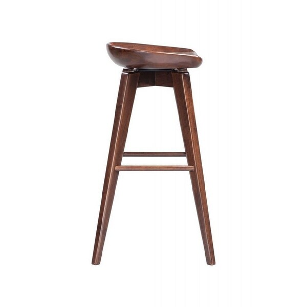 Contoured Seat Wooden Frame Swivel Barstool with Angled Legs， Dark Brown