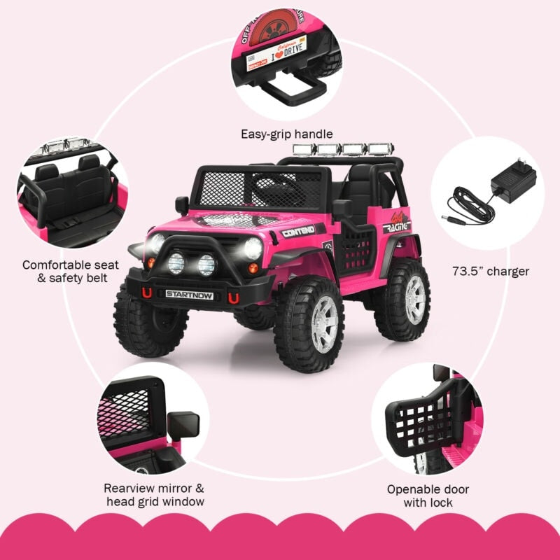 Kids Ride on Jeep Car 12V Battery Powered Electric Riding Toy Truck with Remote Control, Lights & Music