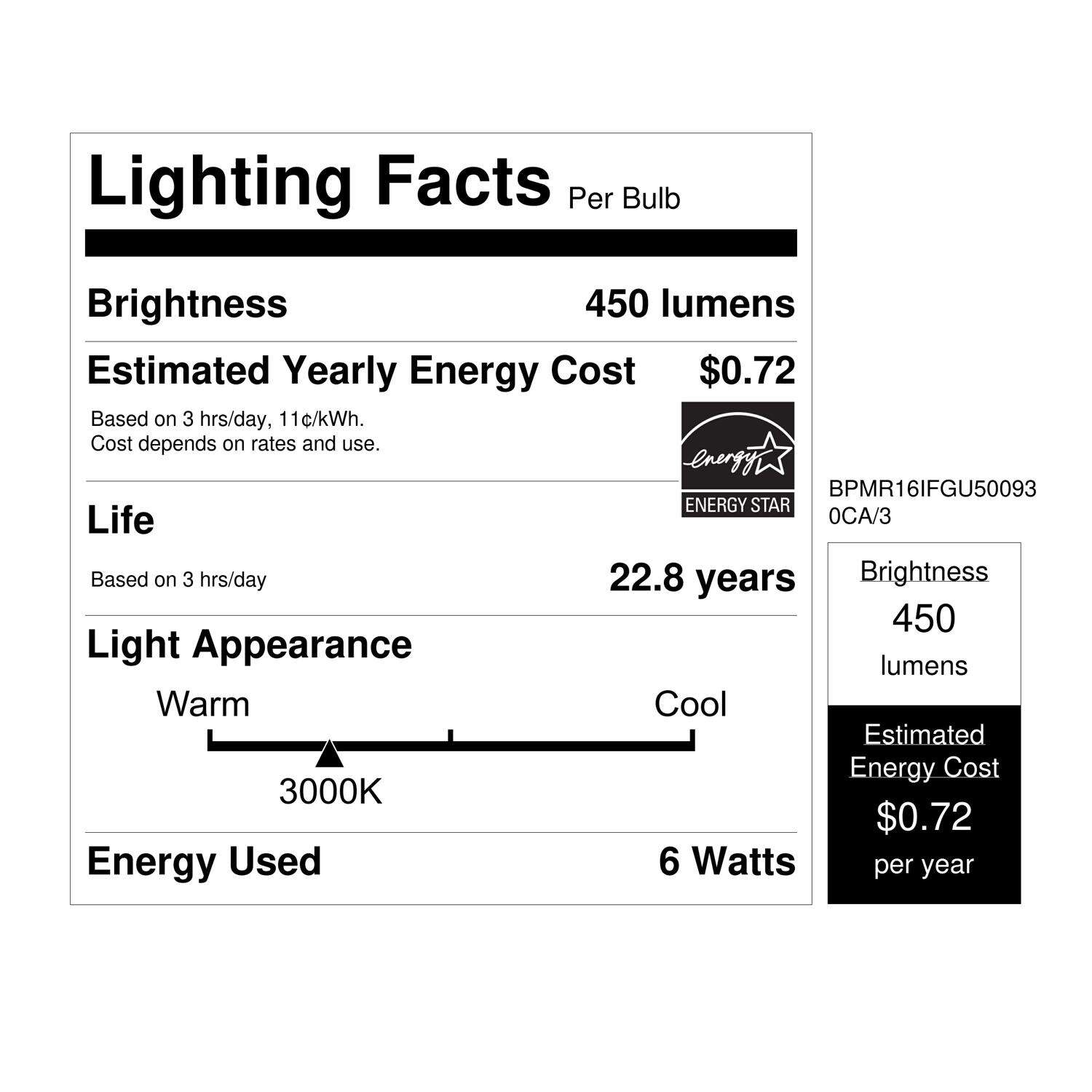 Feit Enhance MR16 GU10 LED Bulb Bright White 50 Watt Equivalence 3 pk