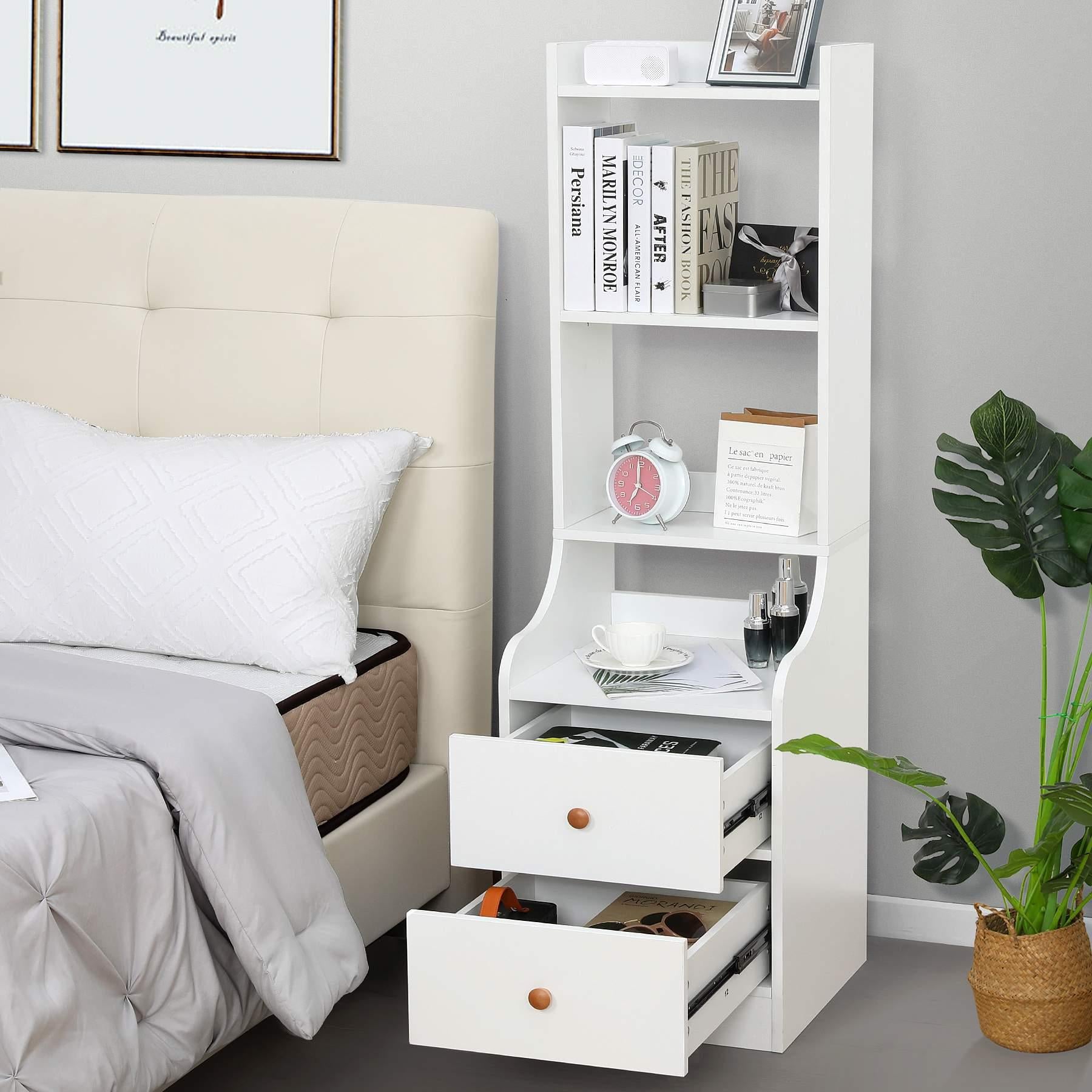 SEJOV White Nightstand 2 Drawers with Open Storage, Modern Tall Bed End Table Unique Night Stand with Storage Shelf Indoor Home Bedside Table for Bedroom, Living Room