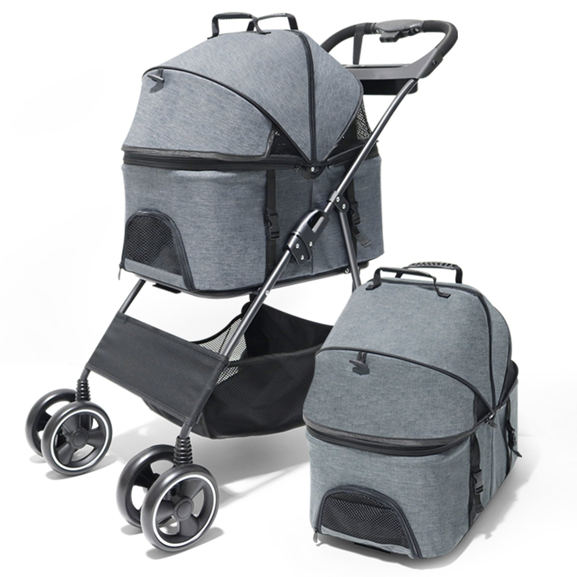 3 in 1 Folding Pet Stroller with Detachable Carrier for Small Dog Cat