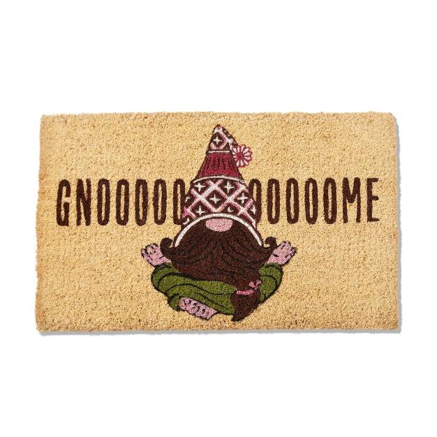 Gnoooooome Sentiment Gnomie Themed Rectangle Indoor And Outdoor Coir Door Welcome Mat Beige Background