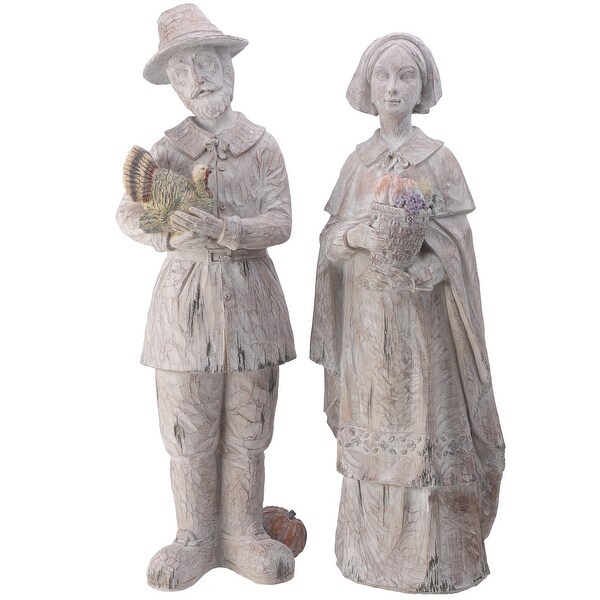 27 Resin Weathered Pilgrim Couple 2 Pc Set