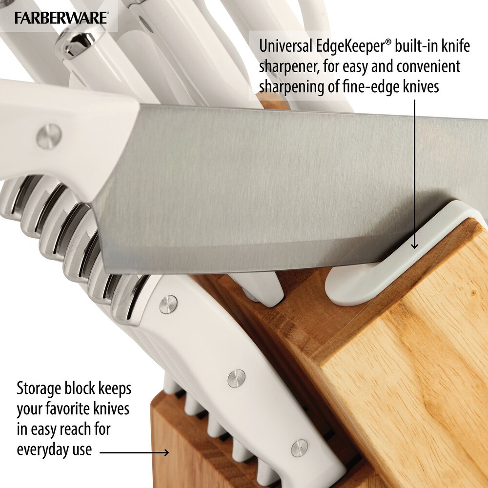 Farberware EdgeKeeper 14 Piece White Cutlery Set with Block   N/A