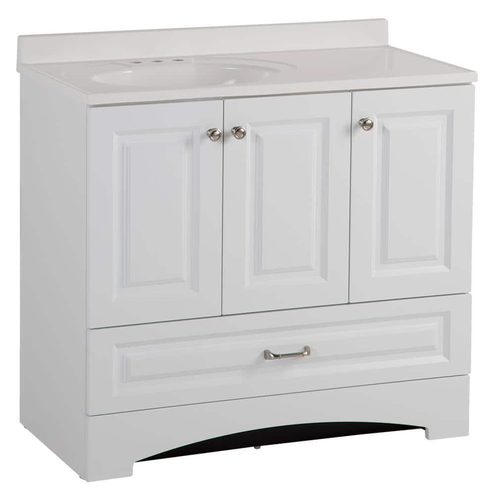 Glacier Bay Lancaster 365 in W x 1863 in D Raised Panel Bath Vanity in White with White Cultured Marble Top