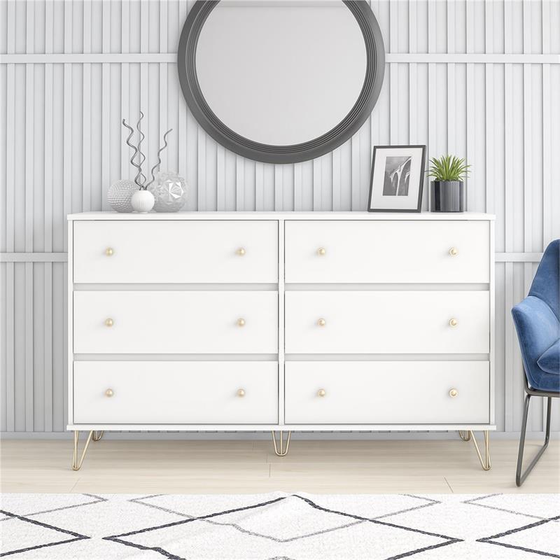 Trent Home Engineered Wood Contemporary 6 Drawer Dresser in White