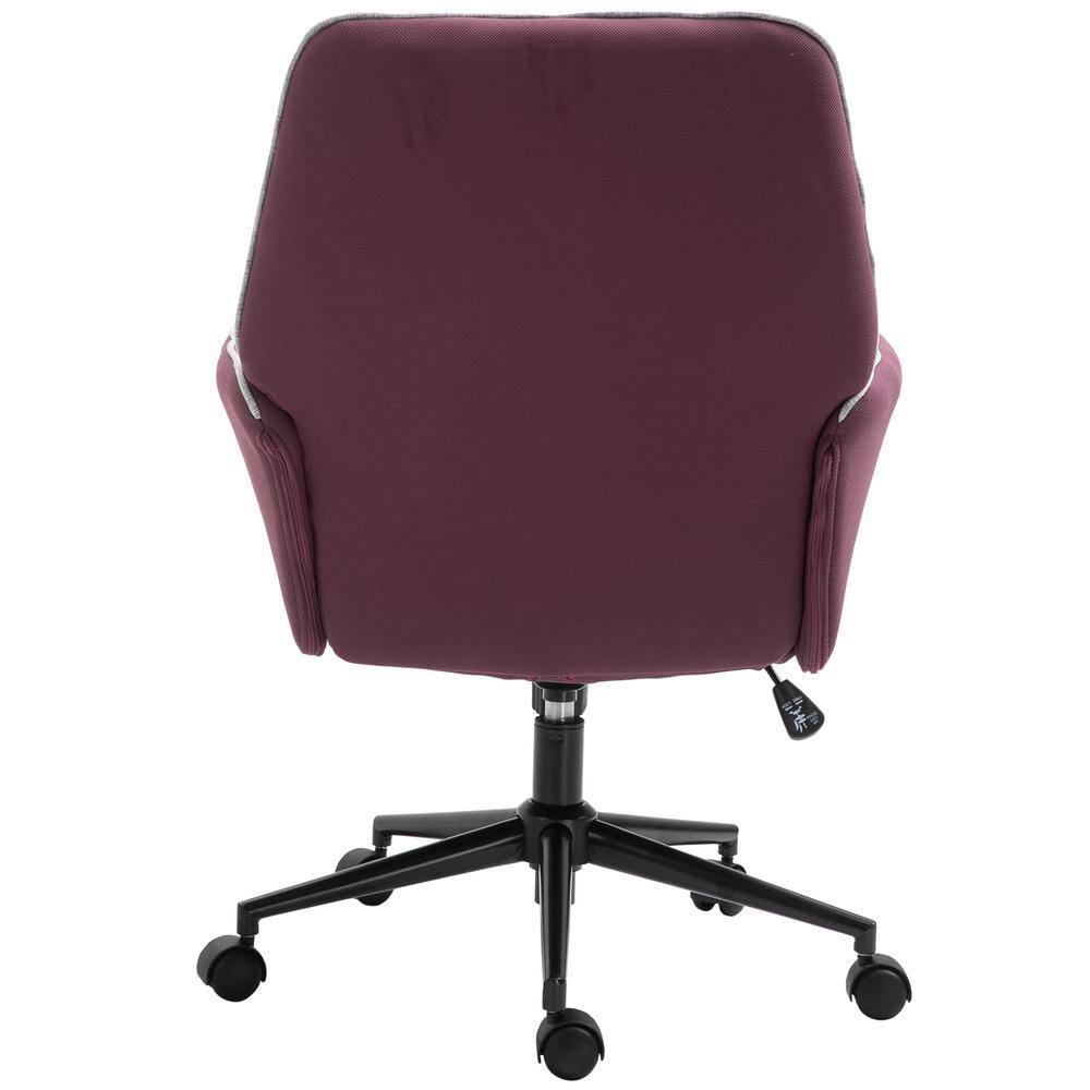 Vinsetto Purple, Modern Mid-Back Tufted Fabric Home Office Desk Chair with Arms, Swivel Adjustable Task Chair, Upholstery Chair 921-102VT