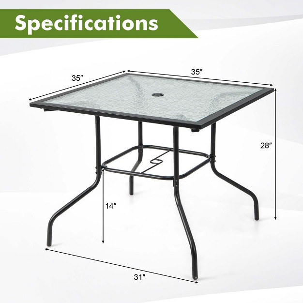 Costway 35 x27 x27 Patio Dining Table Tempered Glass Top Bistro Table With 1 5 x27 x27 Umbrella Hole