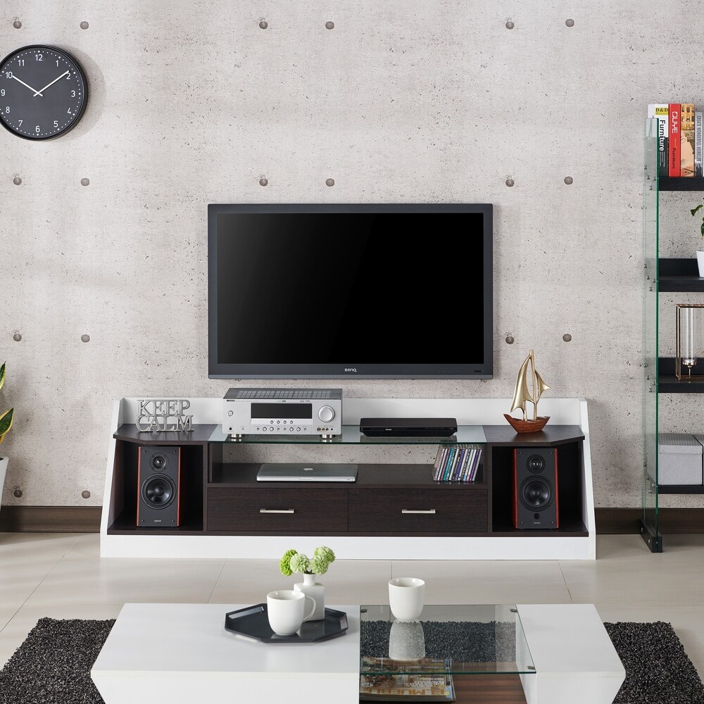 Kax Contemporary White 70 inch Glass Multi functional Storage TV Console by Furniture of America