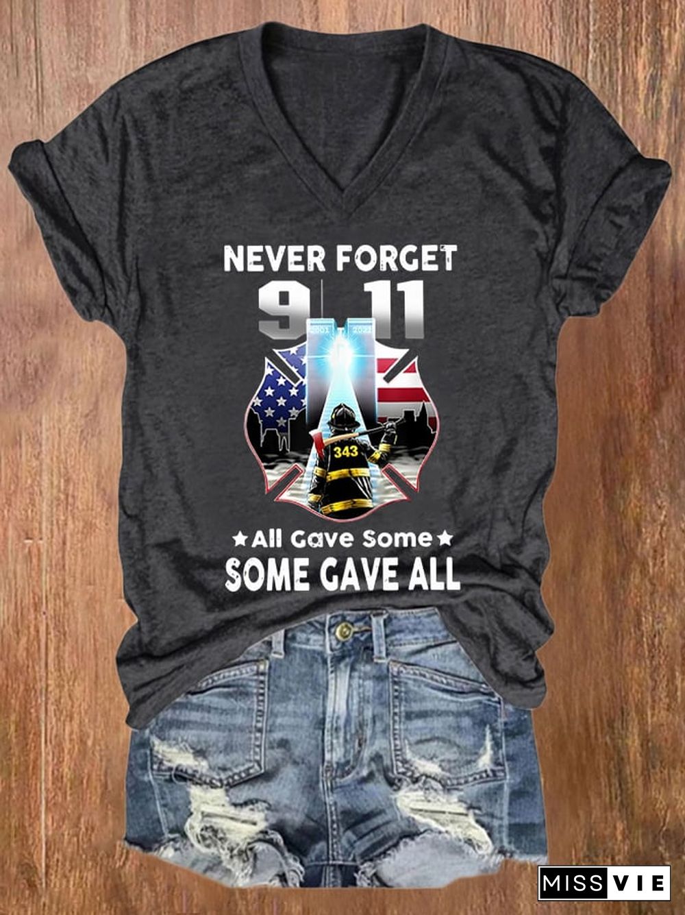 Women's Casual Never Forget 9.11 All Gave Some Some Gave All Printed Short Sleeve T-Shirt