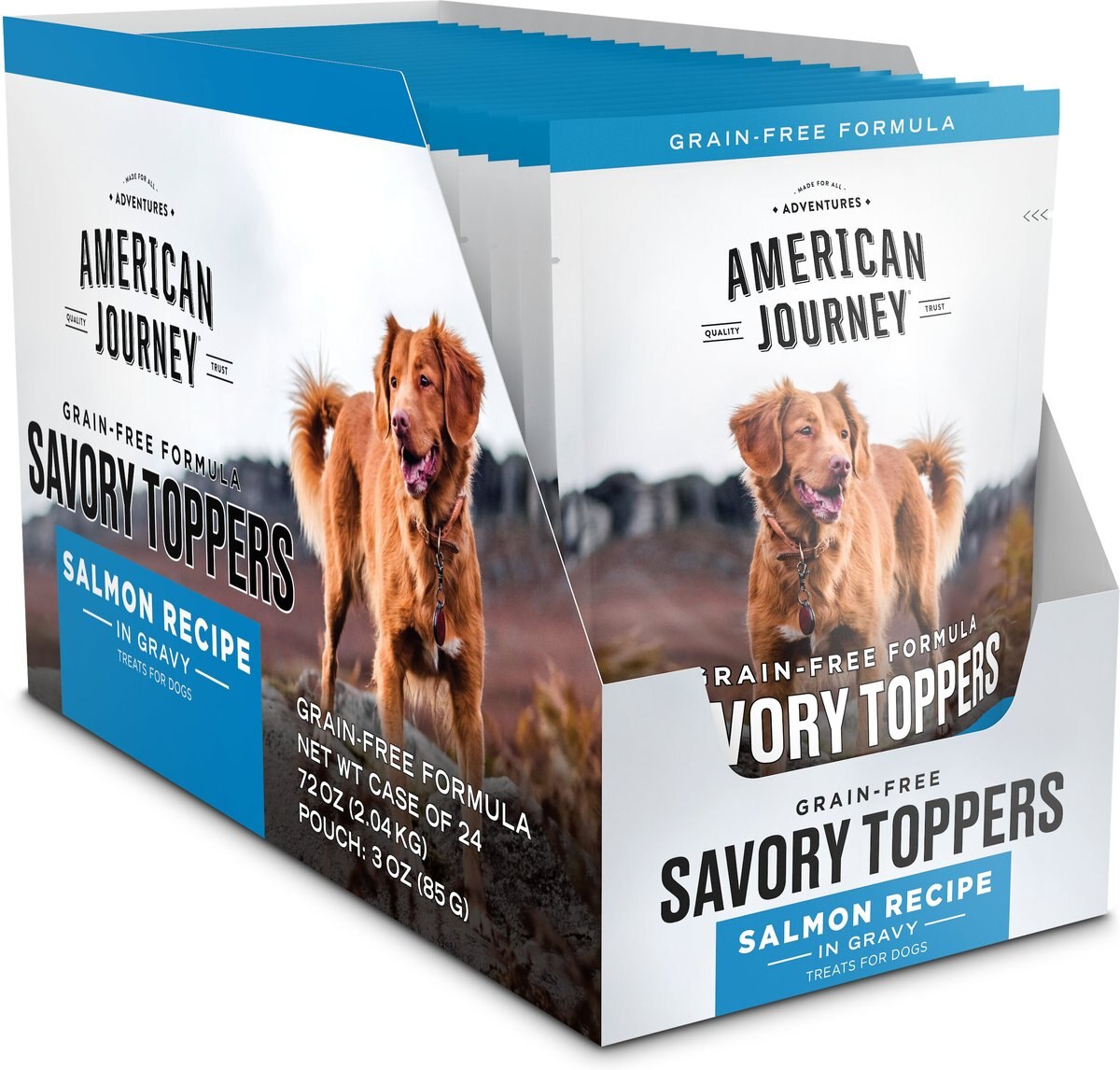 American Journey Savory Toppers Salmon Recipe in Gravy Grain-Free Dog Food Topper， 3-oz pouches， case of 24