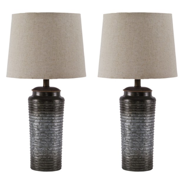 Norbert Metal Set Of 2 Table Lamp Gray Signature Design By Ashley