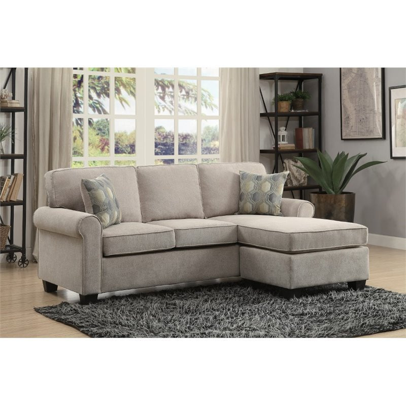 Lexicon Clumber Wood Reversible Sofa with Chaise in Sand   Transitional   Sectional Sofas   by Homesquare  Houzz