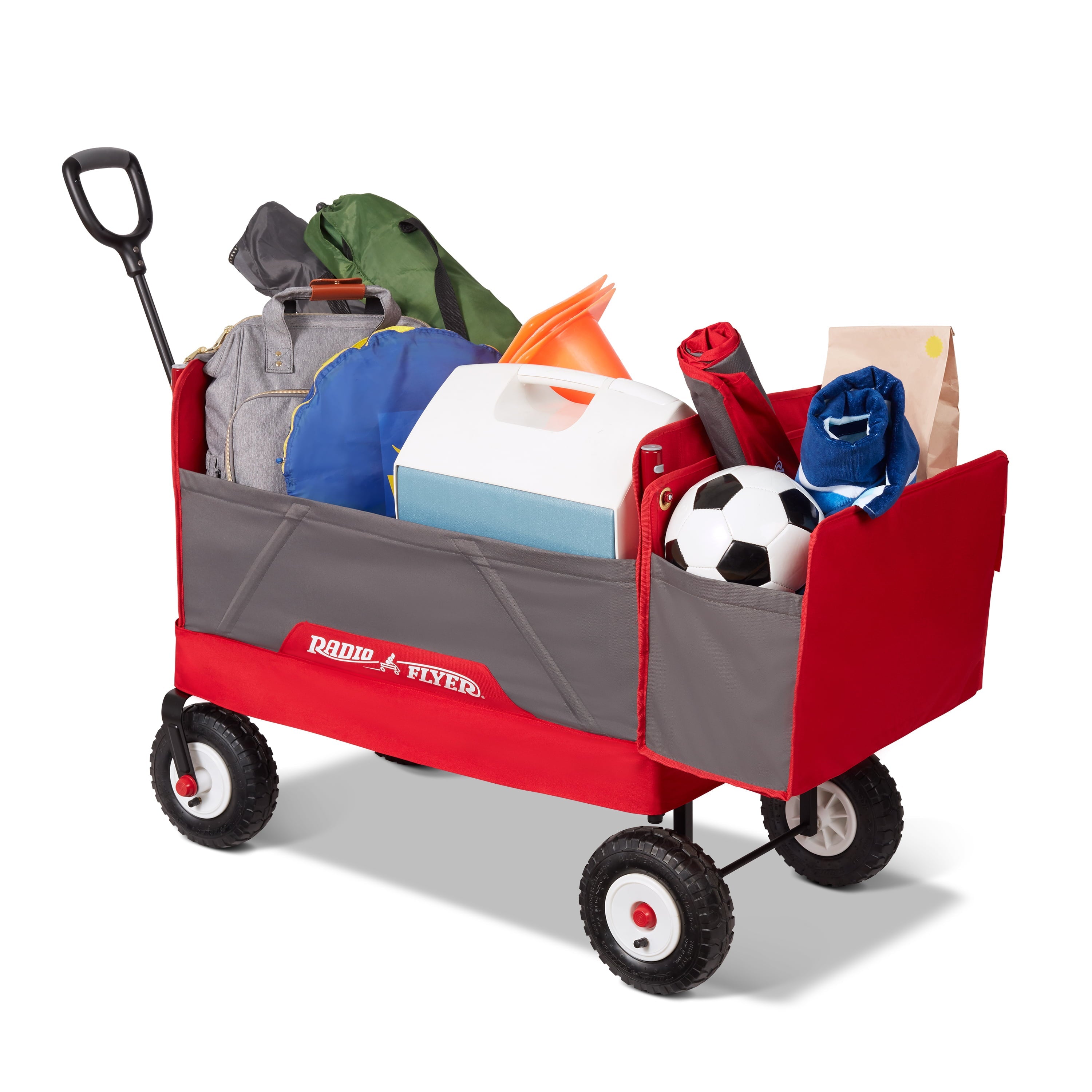 Radio Flyer, 3-in-1 All-Terrain EZ Fold Wagon with Canopy, Red and Gray, Air Tires