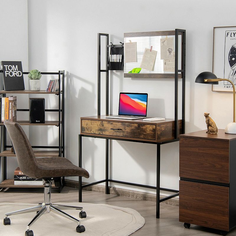 Industrial Vanity Table with 3-Height Adjustable Mirror Bag-Brown