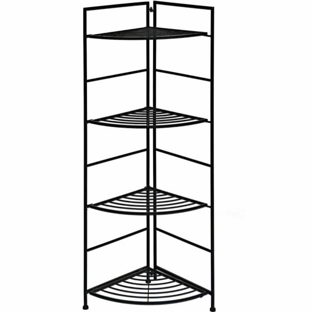 Alpulon Indoor/Outdoor Folding Black Metal Shelf Plant Stand Storage Open Shelf Corner Display Rack (4-Tier) ZMWV538