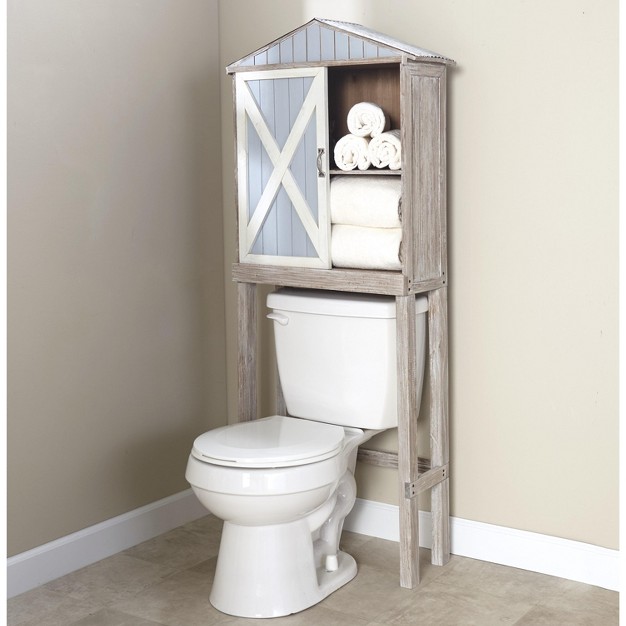 The Lakeside Collection Rustic Barn Door Over The Toilet Storage Cabinet For The Bathroom