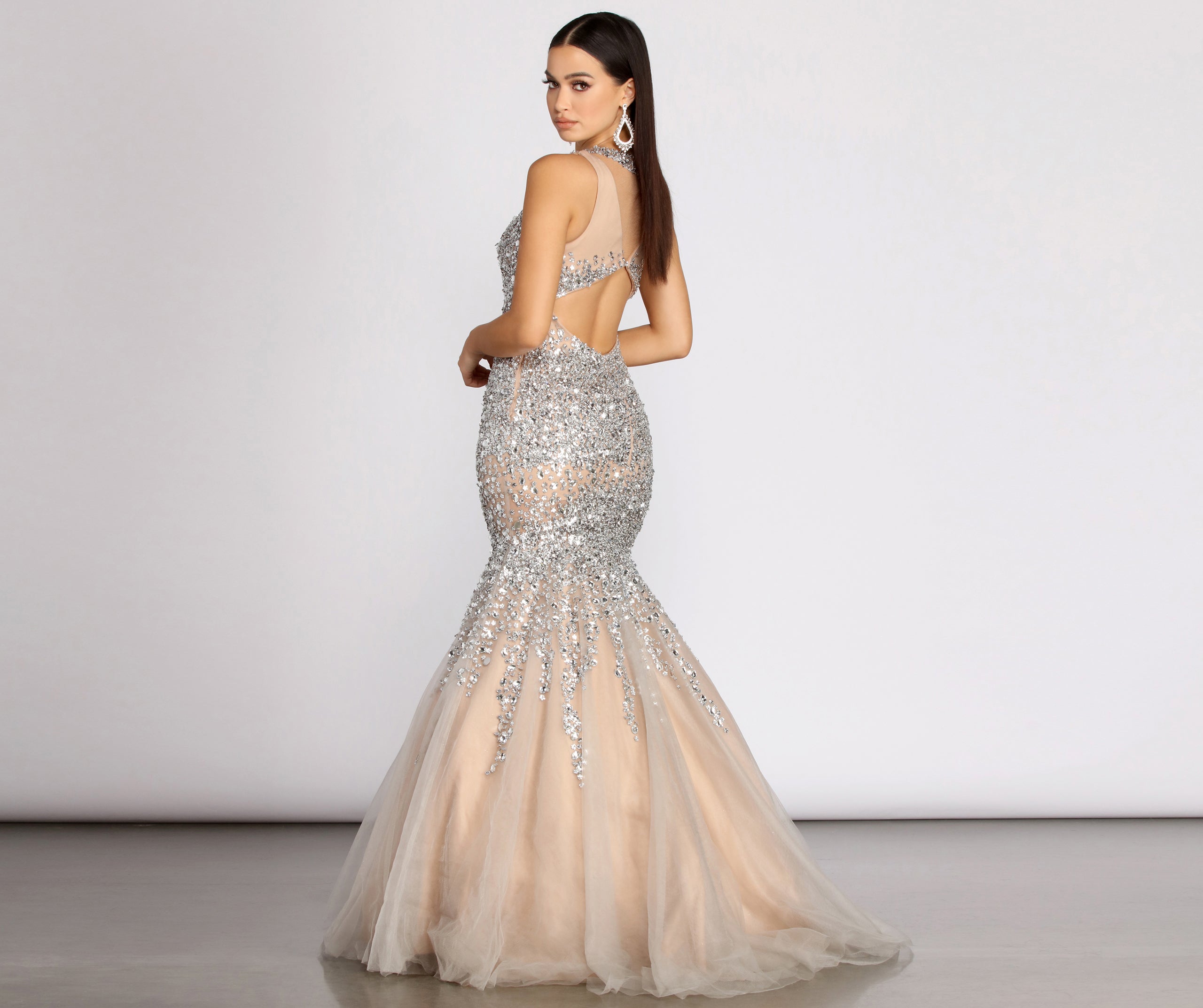 Sahar Open Back Beaded Mermaid Dress