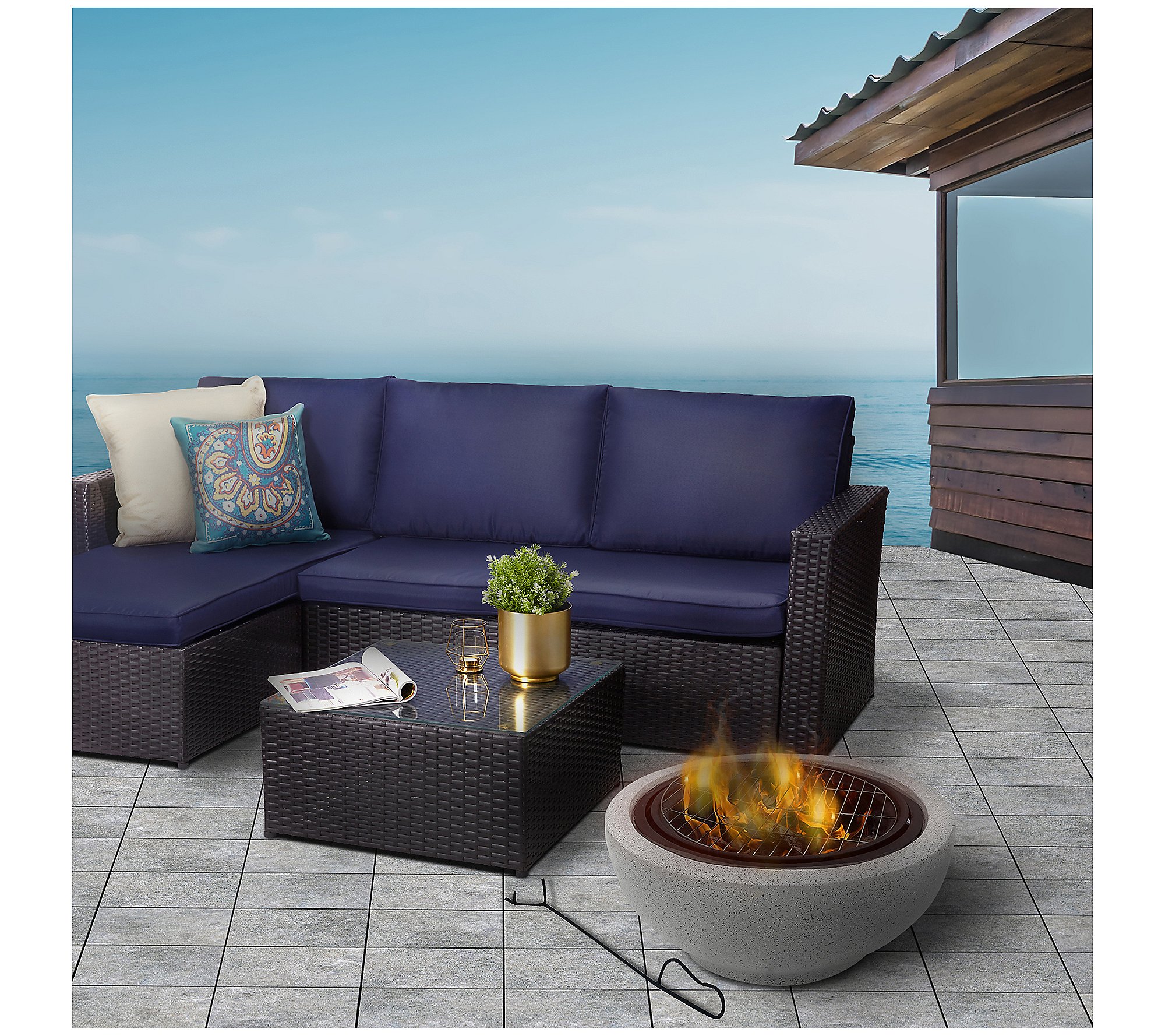 Teamson Outdoor 24 Wood Burning Fire Pit with Concrete Base