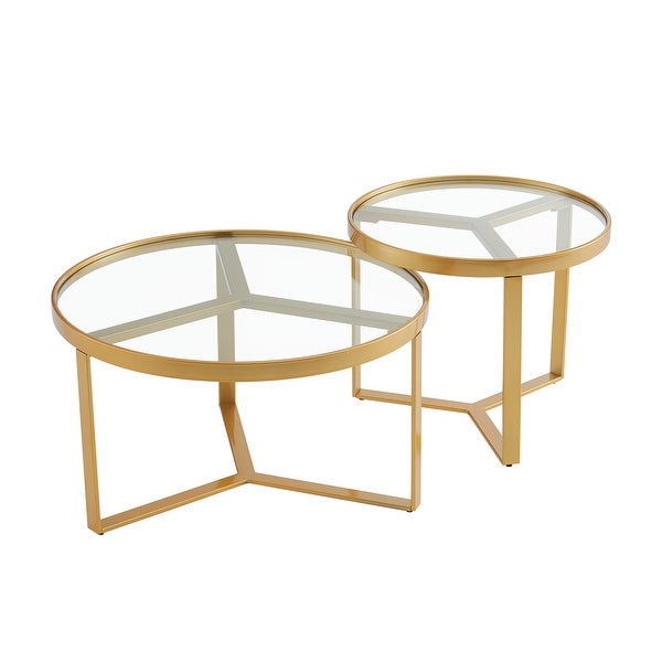 Modern Nesting Coffee Table in Metal Frame with Round Tabletop