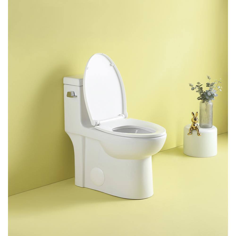 Xspracer 1-Piece 1.28 GPF High Efficiency Siphonic Single Flush Elongated Toilet in Glossy White Soft-Close Seat Included JH-T03-GW