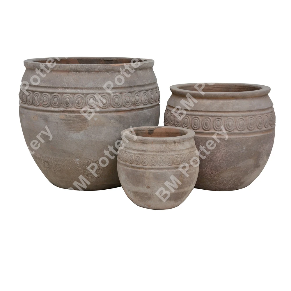 Antique terracotta pots factory in Vietnam best quality for garden decorative made by terracotta material set 3 pcs