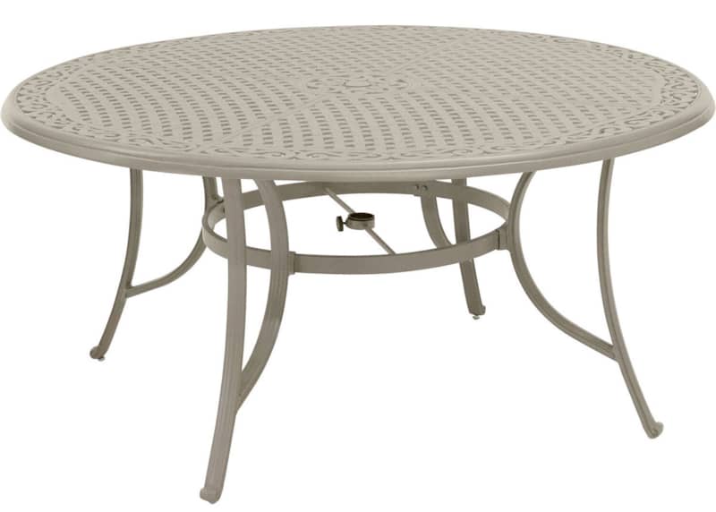 Hanover Traditions 7-Piece Outdoor Dining Set In Sand/Beige With 6 Swivel Rockers， 60 Round Cast Table